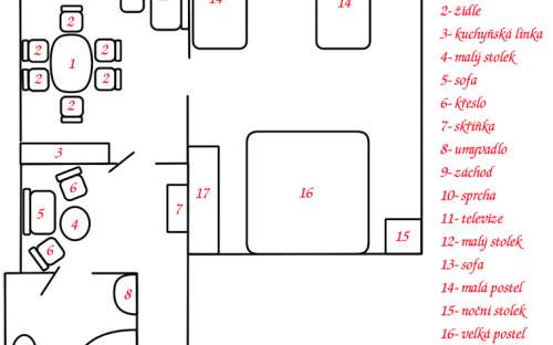 Apartmány Harrachov 156 - plánek a popis apartmánu č. 4