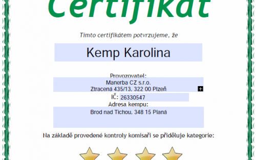 Camping Karolina - certificate